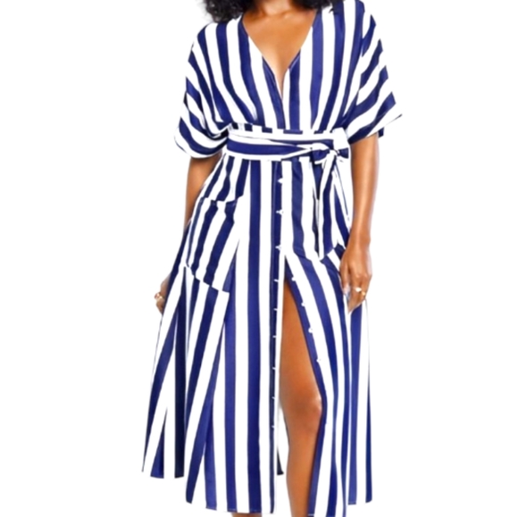 New York & Company Dresses & Skirts - New York & Company | GABRIELLE UNION White & Navy Blue Belt Dress Women's Size M